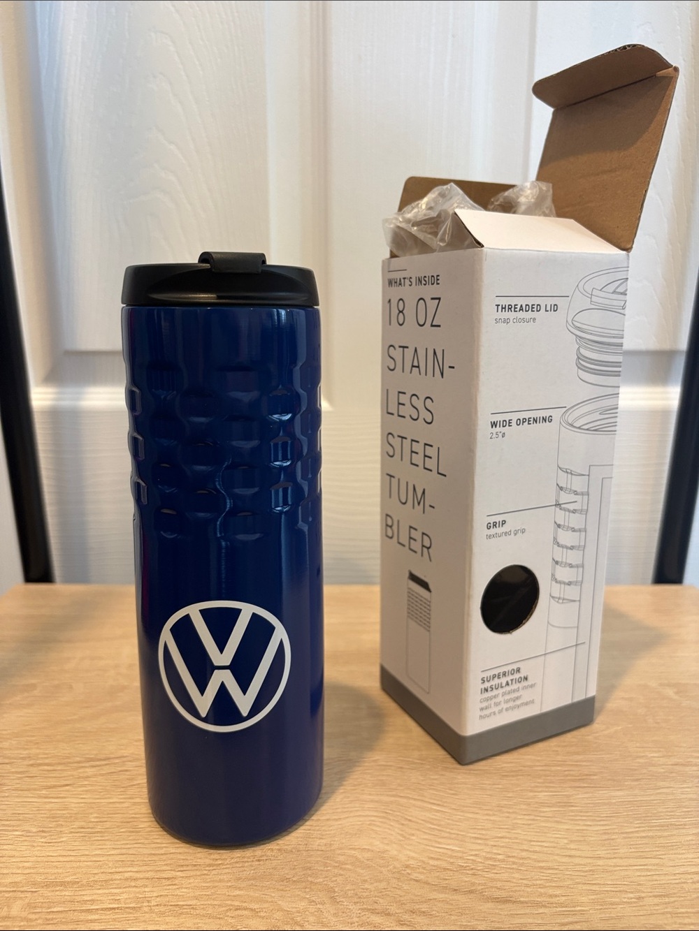 Blue Stainless Steel Travel Tumbler with Volkswagen Logo - 18 oz
